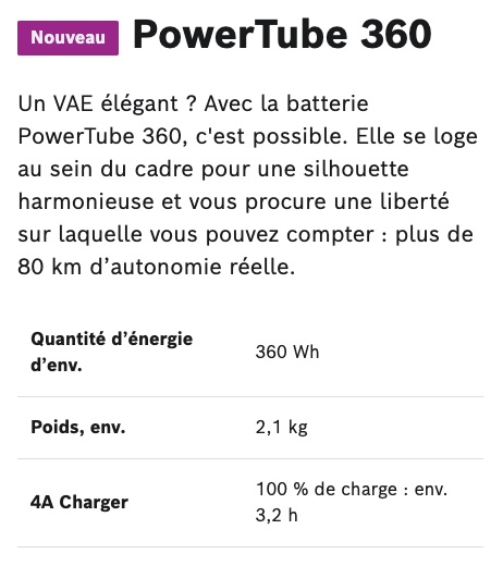 nouvelle batterie lithium bosch powertube 360 Wh